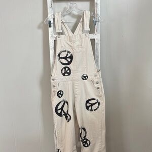 We The Free Cream Ziggy Overalls with Peace Sign Stamps